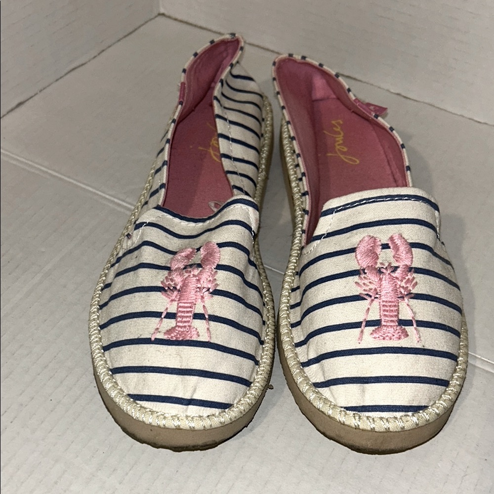 Joules Pink and White Flats Nautical LOBSTER Espadrille Style